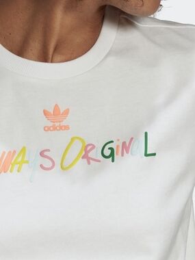 Adidas White Tee with Multicolor 'Always Original' Script